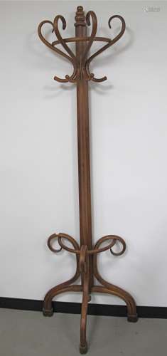A flat backed bentwood coat and stick stand, 62cm x 204cm