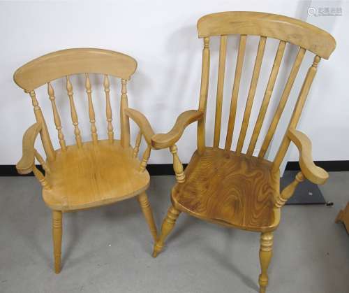 Two contemporary pine kitchen chairs, -2