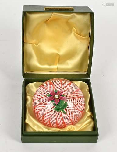 A Paul Ysart paperweight, with encased Dalia within a latticino frame, pontil mark to base,