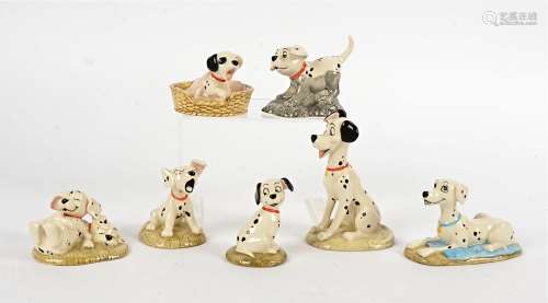 Seven Royal Doulton '101 Dalmatians Collection' figures, including 'Rolly', 'Penny', 'Patch in