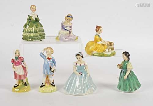 Seven Royal Doulton figures of children, including 'The Bridesmaid' HN2196, 'Mary had a little lamb'