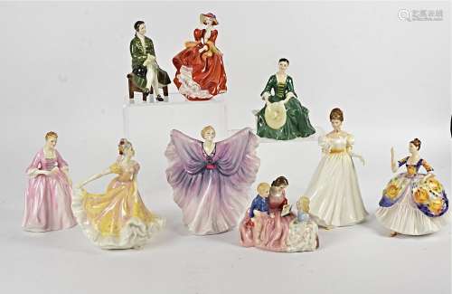 Nine Royal Doulton figures, including 'Top O' The Hill' HN4778, 'Christine' HN4930, 'The Bedtime