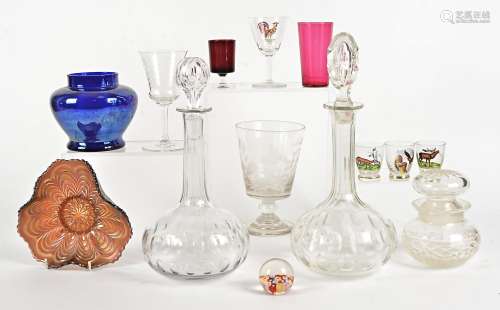 A quantity of 19th Century and later glassware, including a large engraved and initialled footed ale
