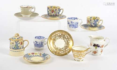 A set of Woods Burslem coffee cans and saucers, Forest Flowers pattern, an early 20th Century