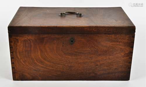 A George III mahogany hinged casket, of rectangular shape, with revealed dovetail decoration, length