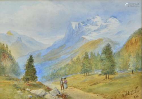 A GM Italian School Tofana M Cortina 19th Century watercolour, mountain scene, signed lower right,