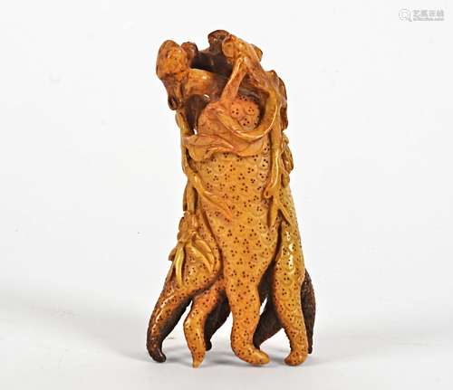 A Chinese carved wood objet d'art of naturalistic form, 11.5cm x 6cm,