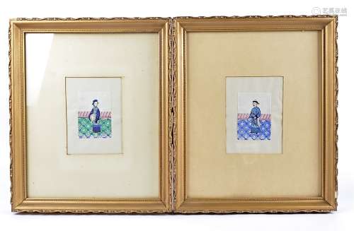 19th Century Chinese watercolours, a collection of eleven framed rice paper watercolours depicting