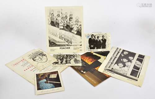 A selection of signed photographs and music programmes, for artists including Swinging Blue Jeans,