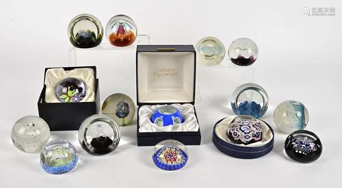 A collection of Whitefriars and Caithness paperweights, to include Royal Birthday Crown by