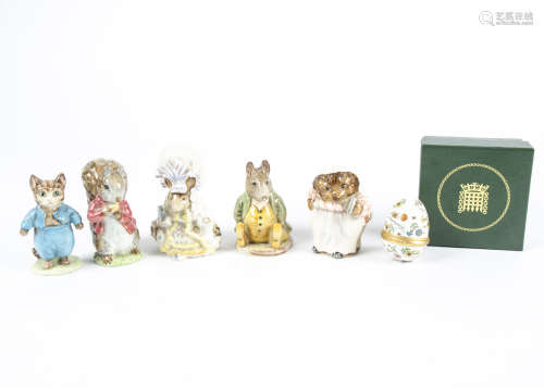 Five Beswick Beatrix Potter figures, consisting of Samuel Whiskers, Mrs Tiggy-Winkle, Timmy Tiptoes,