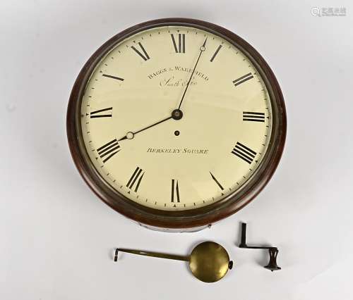 A 19th Century mahogany drop dial wall clock, the dial inscribed 'Baggs & Wakefield, Berkeley