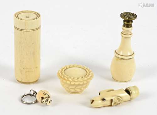 A small group of 19th and early 20th Century ivory and bone objets d'art, to include a memento