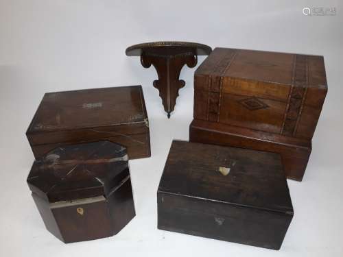 Georgian and Victorian Caddy and Boxes, a Georgian octagonal mahogany two division tea caddy with
