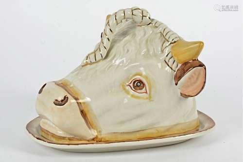 A novelty cheese dish taking the form of a bull's head, height approximately 16cm