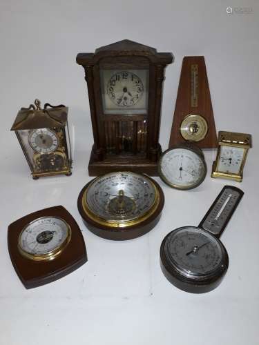 1920s and Later Clocks and Barometers, an oak cased 1920s single train mantel clock and brass