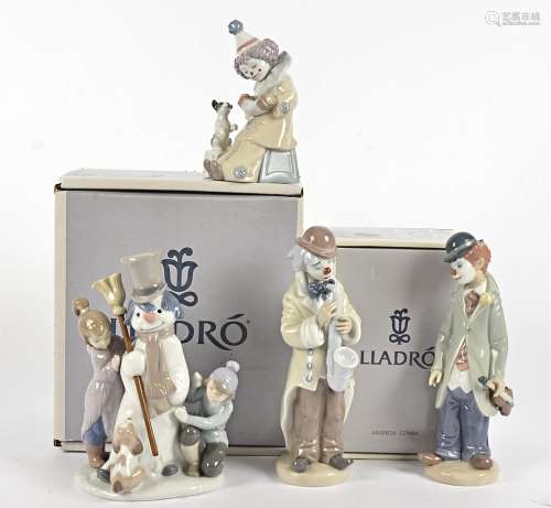 Three Lladro clown figures, comprising 5474 'Sad Sax', 5472 'Circus Sam' and 5279 'Pierrot with