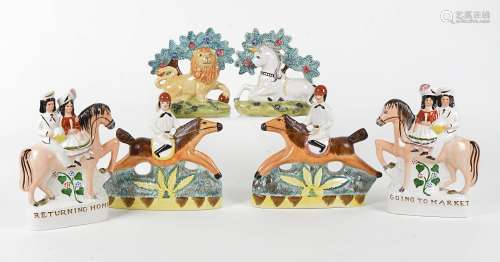 A collection of reproduction Staffordshire models, including 'Going to the Market' & 'Returning