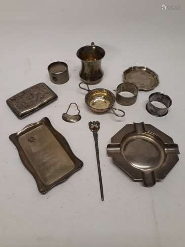 19th Century and Later Silver, various items including a 19th century two handled tea strainer maker