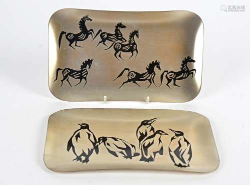 Two 1930's WMF Ikora silver plated wall plaques, decorated with stylised penguins and horses, marked