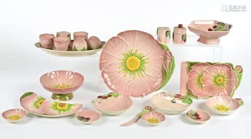 A group of Carlton Ware tablewares in the pink buttercup pattern, to include crescent shaped dishes,