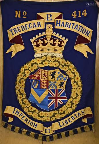 A Primrose League banner for the Tredegar Habitation, no.414, embroidered with a central crest