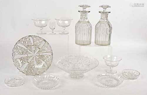 A collection of 20th Century glassware, cut and moulded examples including dishes, decanters,