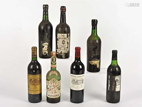 Seven bottles of wine and port, including a bottle of Warres 1960 Vintage Port and one other, a 2003
