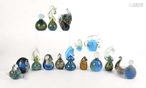 A group of Mdina glass paperweights, mostly in the form of sea creatures and animals (15+)