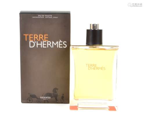 A bottle of Terre D'Hermès eau de toilette, 500ml, in the original box