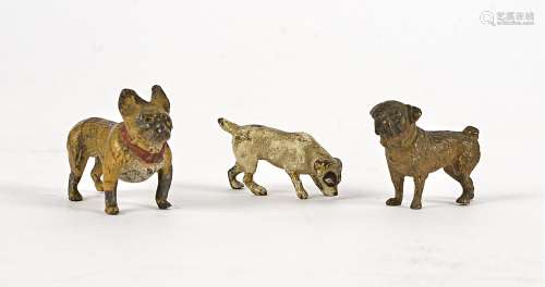 Three early 20th Century cold painted bronze studies, all of dogs; a French Bulldog, Jack Russell