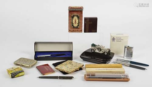 Several collectable pens and lighters, to include Conway Stewart and Parker examples, a mounted