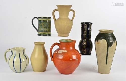 A group of British and Continental ceramics, to include a studio vase with thick dripping glaze
