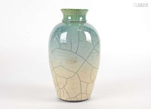 A 20th Century Raku ware studio pottery vase with indistinct handwritten signature to base, height