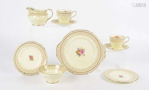 A part Paragon tea set, in the Stratford pattern, with serving plate, diameter 25.5cm, small jug,
