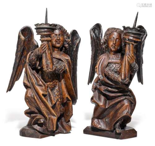 PAIR OF CANDLESTICKS DESIGNED AS ANGELS, Late Goth…
