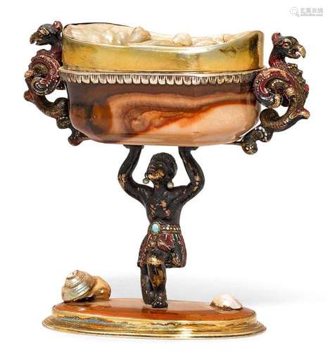 SMALL LIDDED BOWL/SALIERE IN AGATE, Dresden ca. 17…