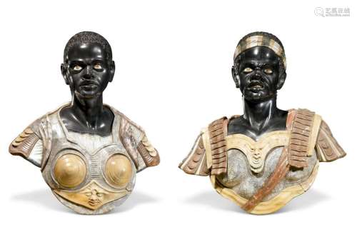 PAIR OF BUSTS DEPICTING MOORS, Late Baroque, Italy…