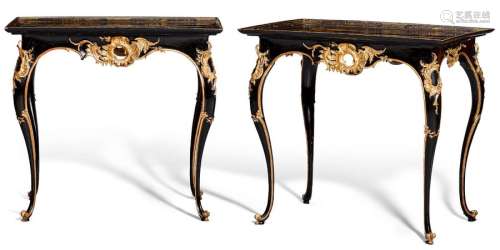 PAIR OF CARVED AND PAINTED SIDE TABLES WITH CHINES…