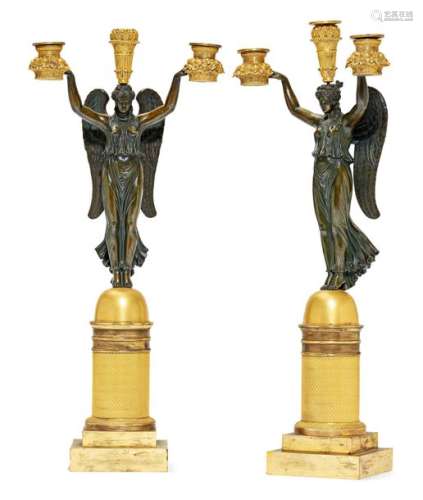 PAIR OF CANDELABRAS FEATURING WINGED FEMALE FIGURE…