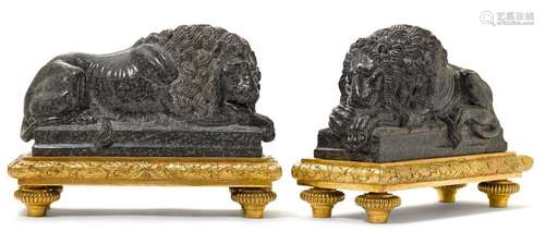 PAIR OF LION FIGURES ON A BRONZE MOUNT, Napoléon I…