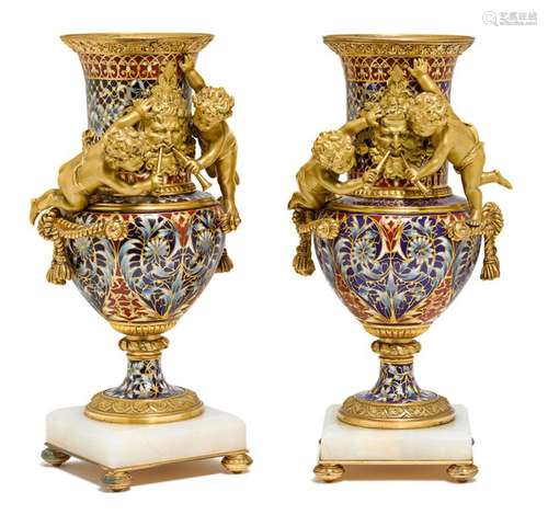 PAIR OF CLOISONNÉ ENAMEL VASES, late Napoléon III,…