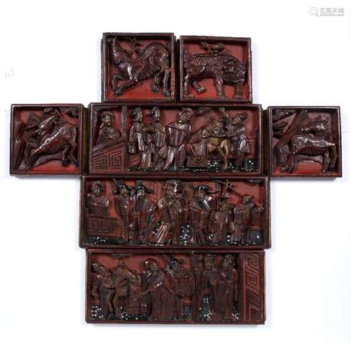 Group of temple carvings Chinese, 19th Century to include rectangular and square wood panels,