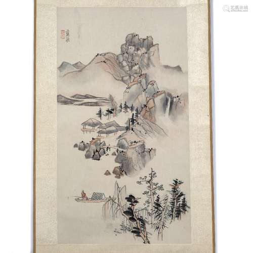 After Lan Ying Two hanging scrolls depicting mountainous landscapes (2)