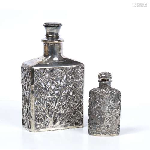 Export silver perfume bottle Chinese, 19th Century decorated with pierced stylized bamboo against