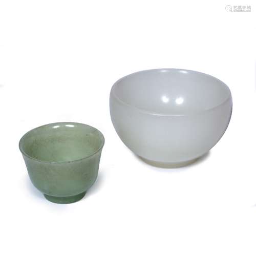 White jade miniature rounded cup-shaped bowl Chinese, late 19th Century 3cm x 4.5cm and a minute