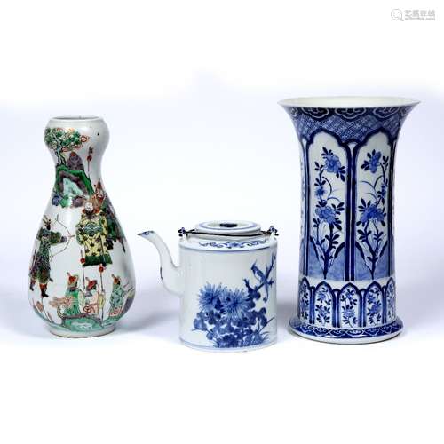 Three porcelain pieces Chinese,19th/20th Century to include a famille verte vase with painted