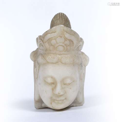 White marble head of Quanyin Chinese, 19th Century wearing a flower decorated tiara 10cm high