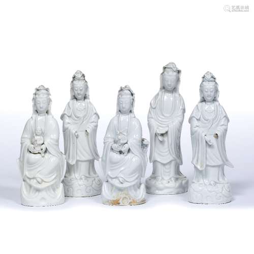 Group of five Dehua models of Quanyin Chinese, 18th/19th Century each modelled as a standing or