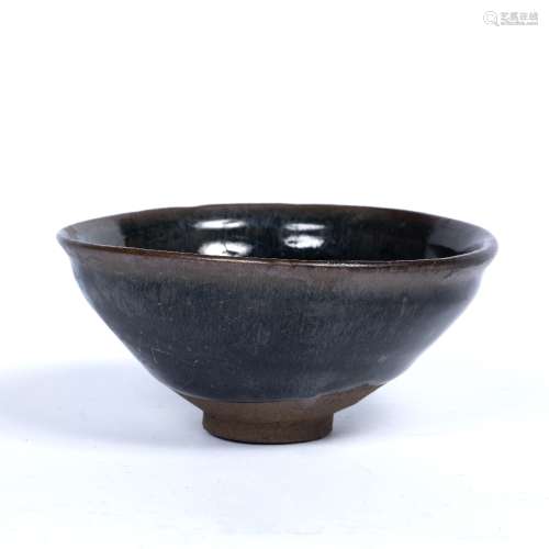 Jian 'Hares Fur' tea bowl Song dynasty, 12th century of conical form, with dark black glaze